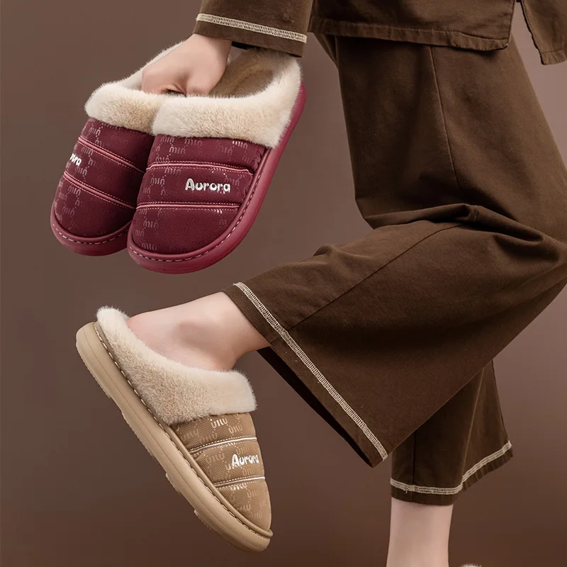 أحذية نسائية مقاومة للماء وغير قابلة للانزلاق سميكة للثلج الدافئ، شباشب قطنية مريحة للرجال، أحذية شتوية داخلية من القطيفة للزوجين #3