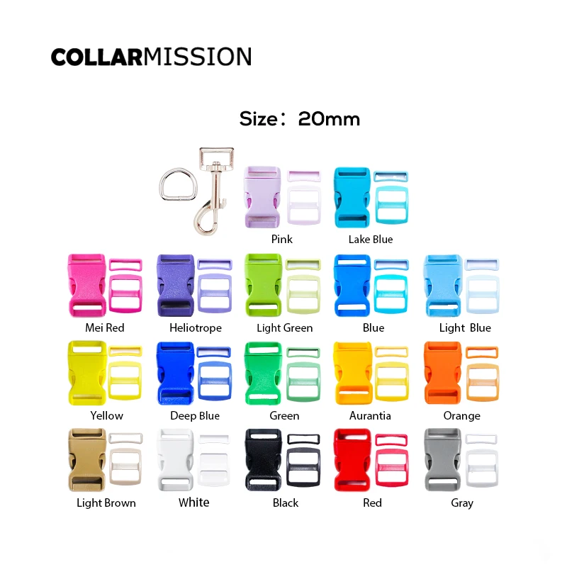 1set (plastic buckle+Tri-Glid+square keeper+D ring+metal dog clasp)electroplating  process 20mm DIY collar accessories 17 kinds