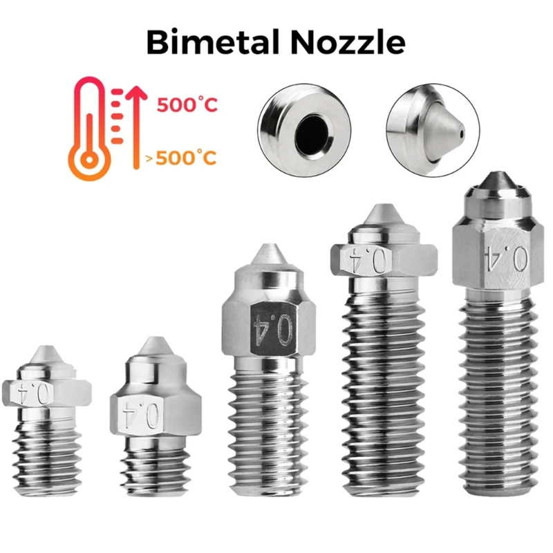 Bimetallic 0.4mm 0.6mm 0.8mm Nozzle For K1 Volcano/E3DV6/MK8/Neptune Nozzle Hardened Steel Nozzles For 3D Printer Parts