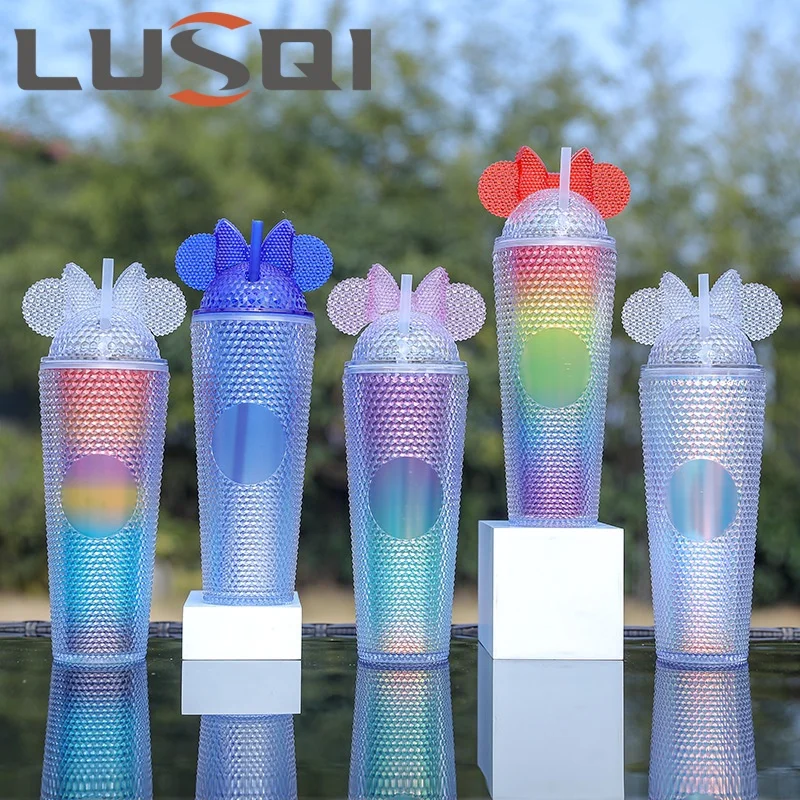 

LUSQI 1PC 710ML Portable Bow Tie Lid Durian Cup Large Capacity Creative Cup Double Layer Plastic Straw Cup