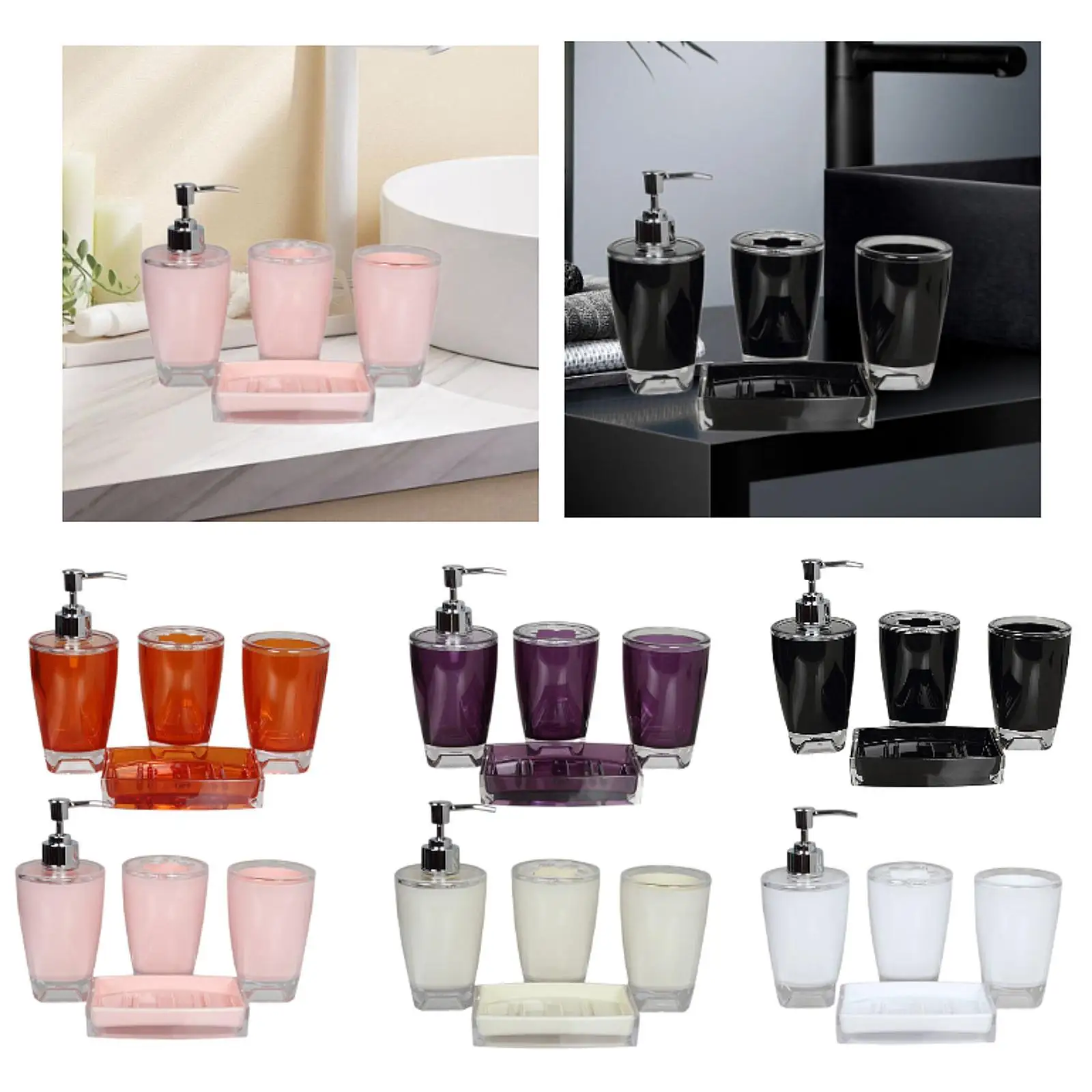 Acrylic Soap Dispenser Bathroom Accessories Set with Toothbrush Holder Cup Mouthwash Cup Soap Dish for Home Hotel Countertop