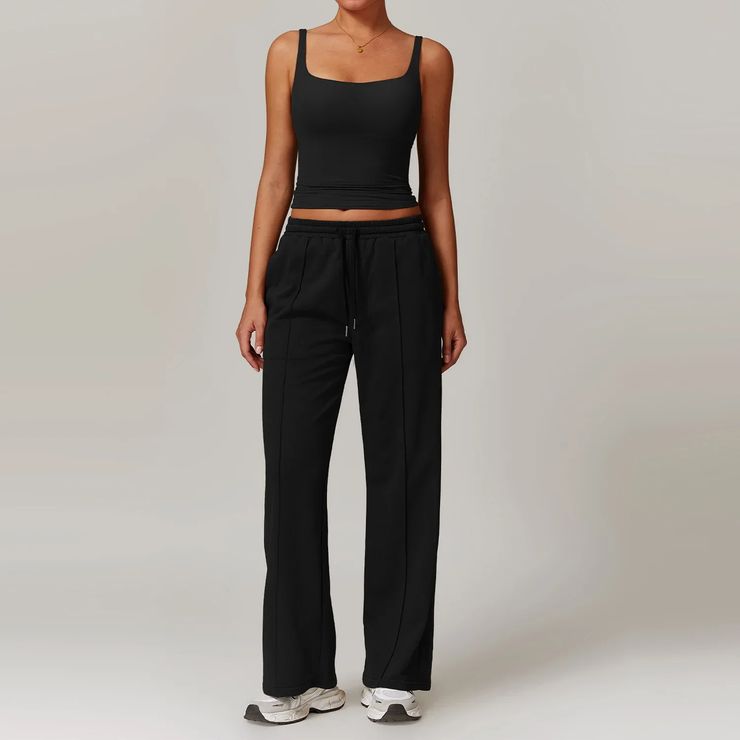 Custom LOGO New Women's Casual Sports Sweater Set High Waist Wide Leg Pants Long Sleeve Running Fitness Set image 5