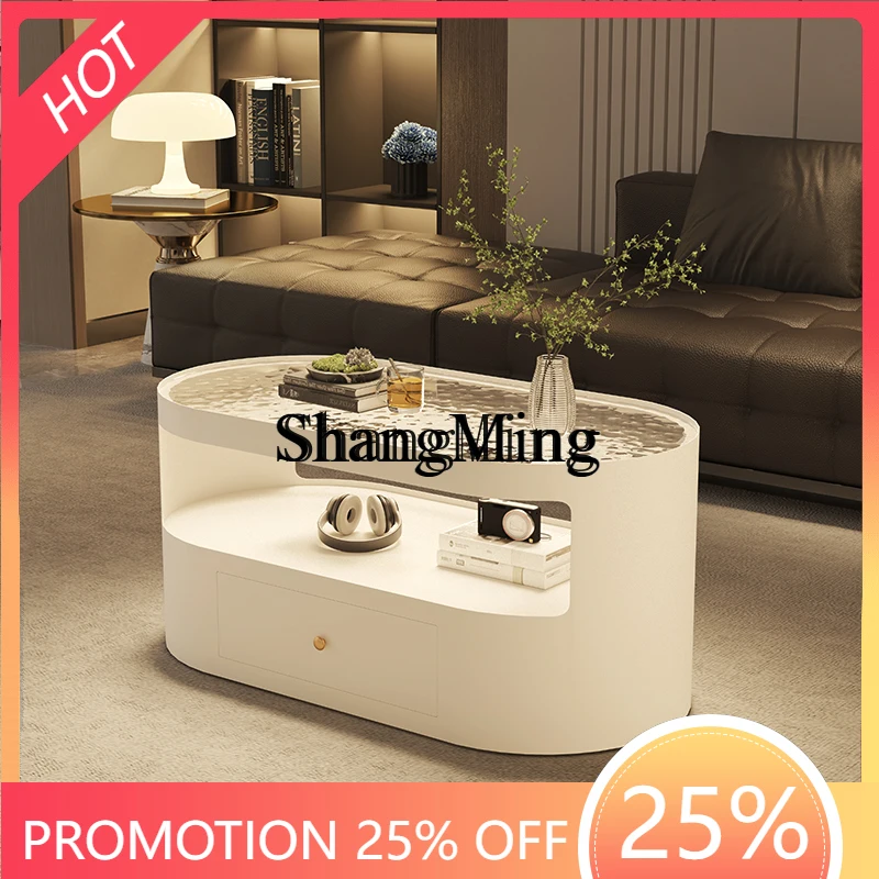 

CL glass with drawer oval edge few living room home modern simple cream style