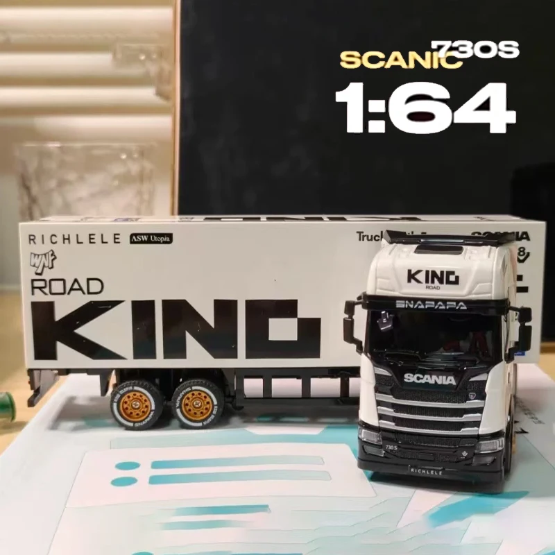 

1/64 Euro Style RC Container Truck, Alloy Remote Control Heavy Cargo Car, Diecast Drift Transport Trailer Toy Gift for Boys