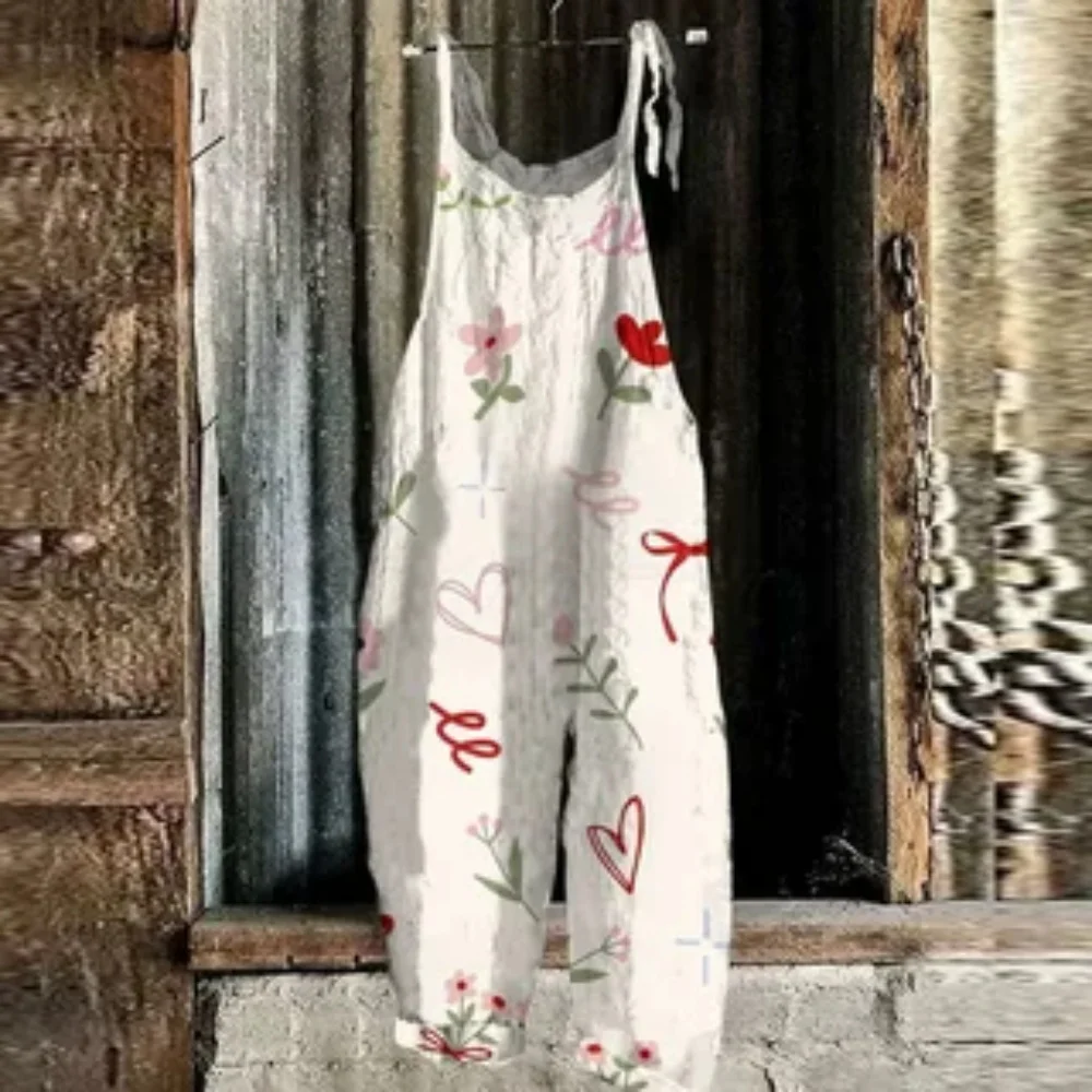 2025年夏 レディースジャンプスーツ、3Dリボン柄がおしゃれで可愛い、快適で通気性のあるジャンプスーツ、調節可能な肩紐付き