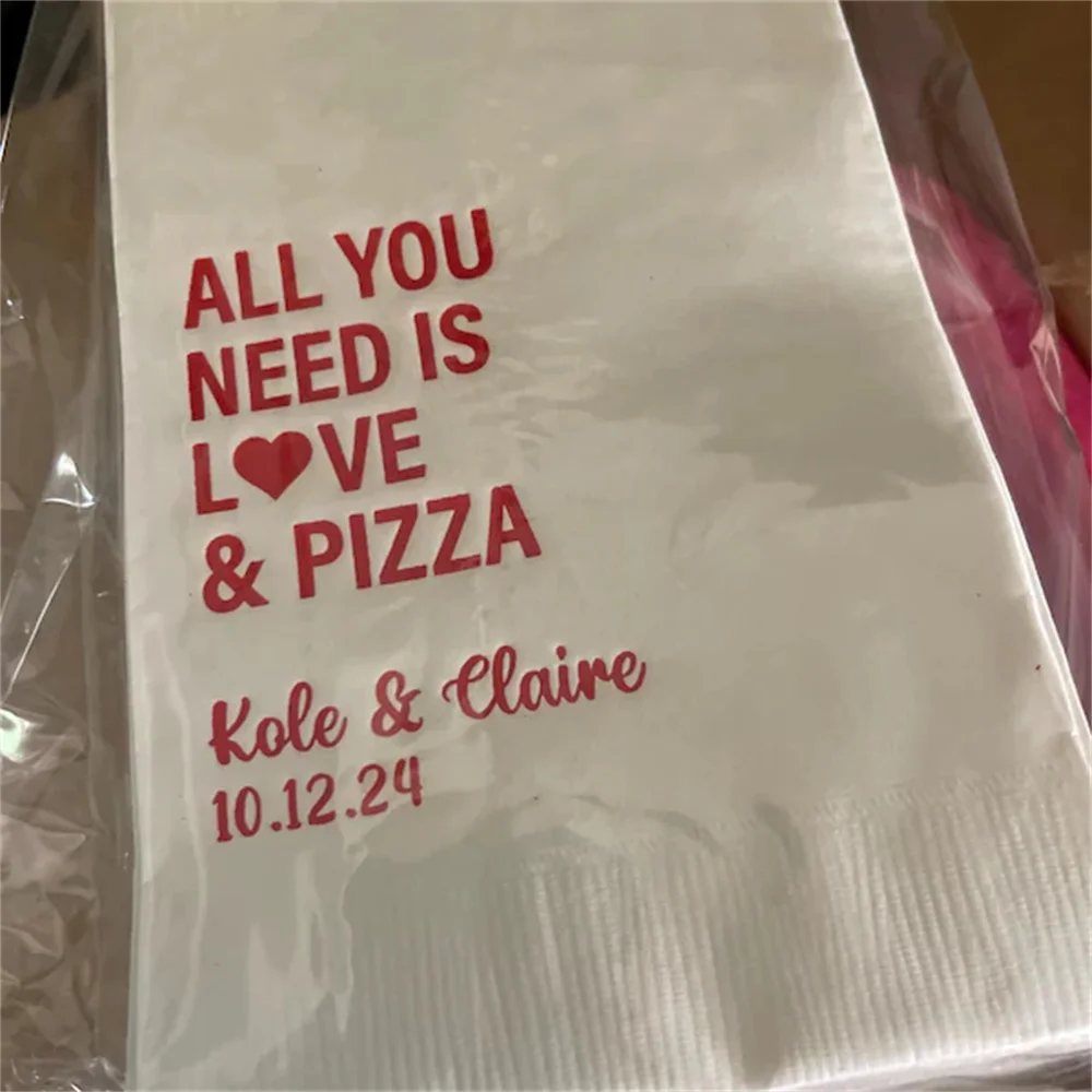 50PCS Personalized 3 Ply Wedding Napkins All You Need is Love and Pizza All Sizes Available Lots of Napkin Colors and Print Colo