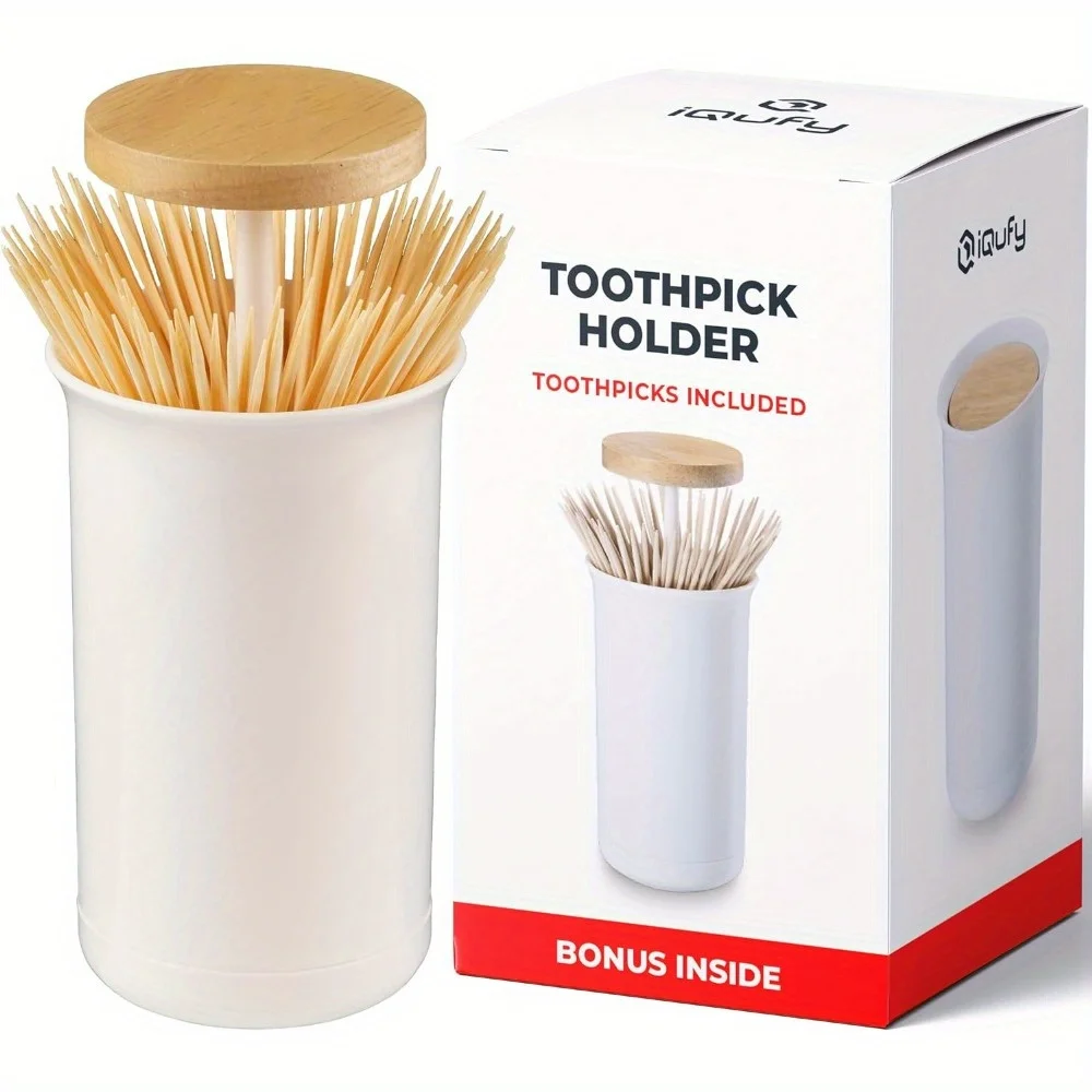 Toothpick Holder, Pop-up Automatic Toothpick Dispenser, Toothpick Holder Dispenser With Bamboo Toothpicks, Tooth Picks Holder