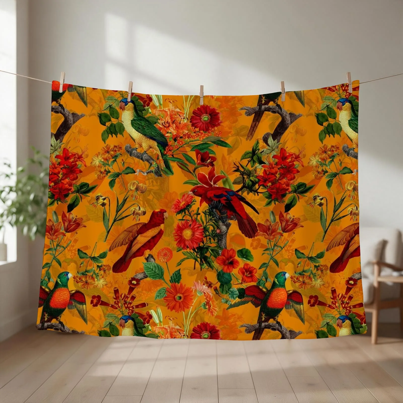 New Vintage Tropical Bird Jungle Garden orange Throw Blanket Single Sleeping Bag For Sofa Thin for sofa Blankets