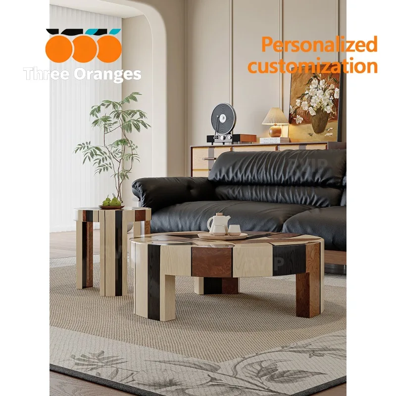 Art parquet coffee table Chinese and ancient style home high-end living room retro creative side table combination