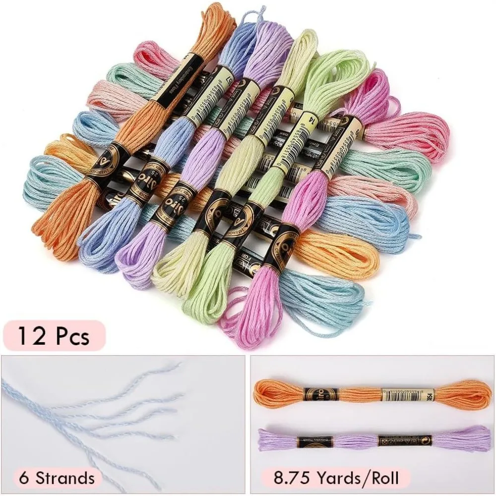 12 Skeins 105 Yards Embroidery Floss Stitch Threads 6 Ply Variegated Macaroon Friendship Bracelet String Floss Threads