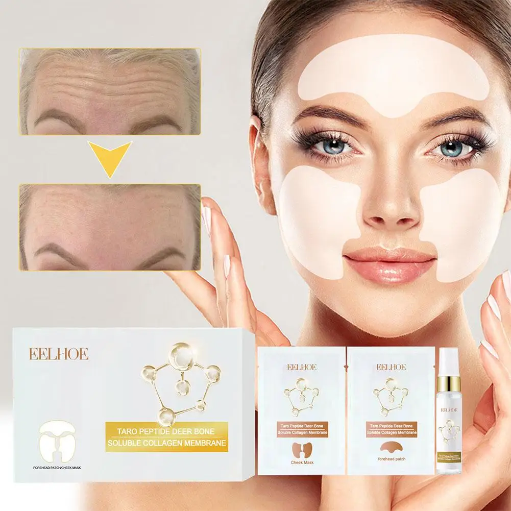 1 Set Collageenfilm Met Essence Spray Limited Edition Koreaanse Taro Peptide Hert Bot Oplosbaar Collageen Gezichtsmasker Ooglap Set