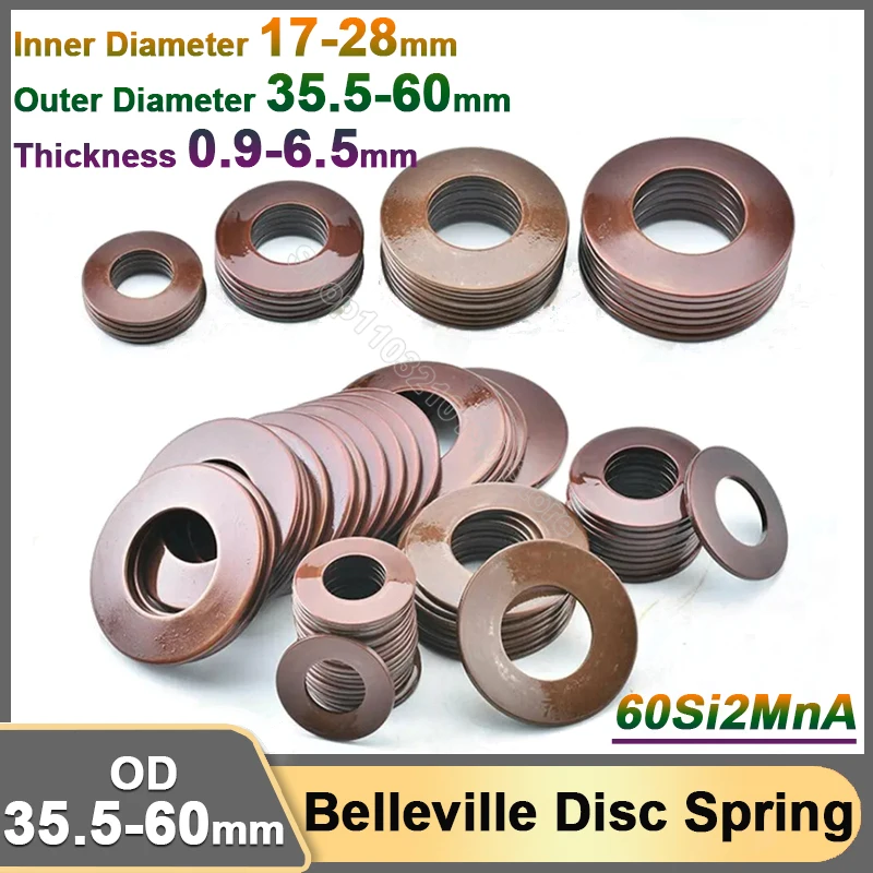 Belleville Compression Spring Gasket Heavy Duty Disc Spring Dish Washer Shock Absorber 60Si2MnA OD 35.5 39 40 42-60mm ID 17-28mm