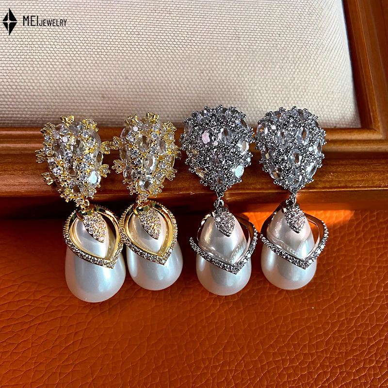 

Легкие роскошные серьги во французском стиле с инкрустацией цирконом, дворцовый стиль, элегантные серьги с жемчугом в форме капли воды в стиле ретро ﻿