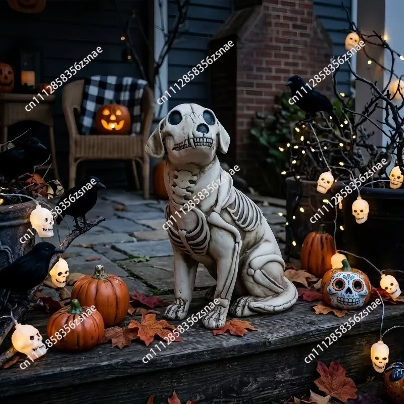 Halloween Skull Dog Ornament Garden Festival Props Animal Sculpture Zombie Cerberus Crafts