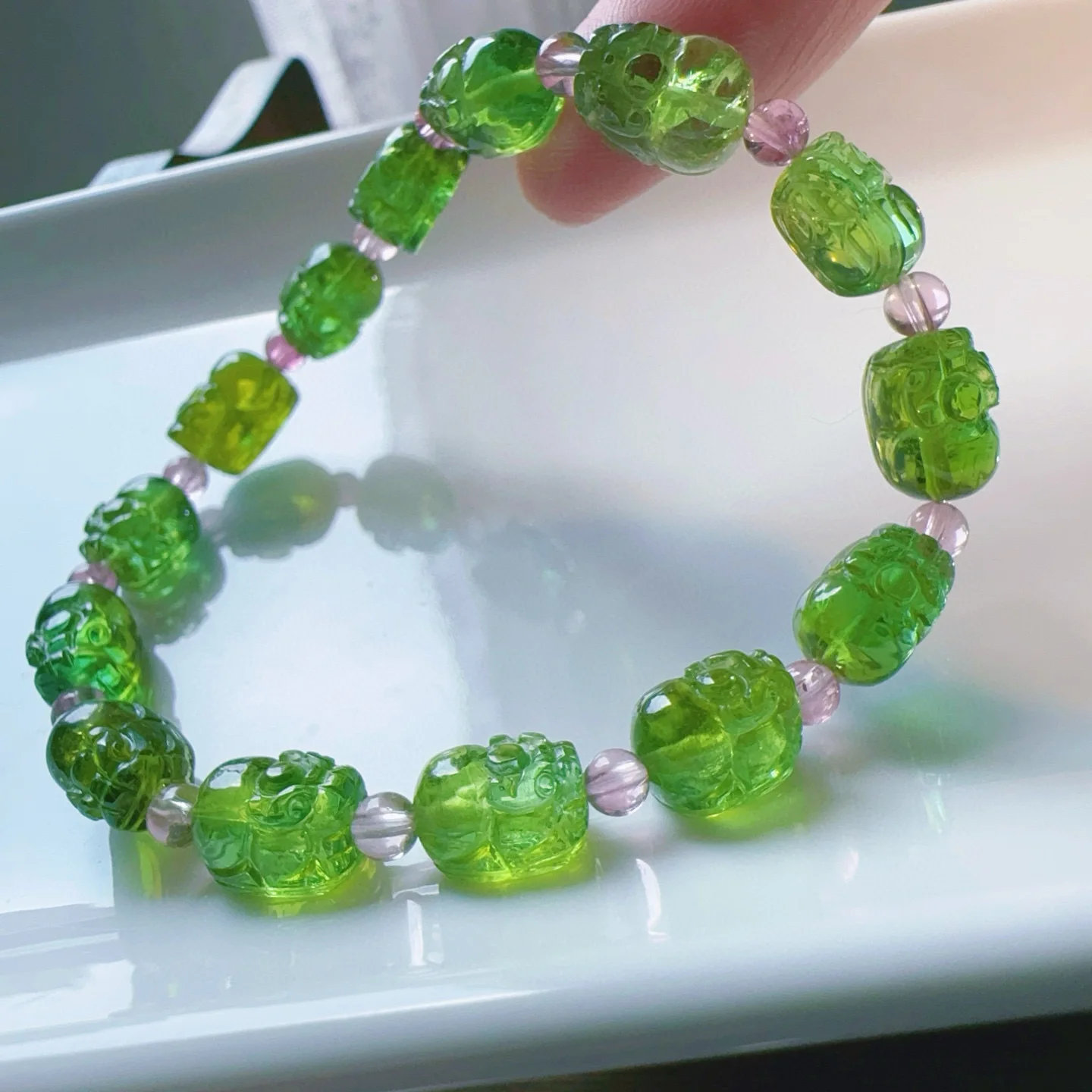 

Natural Green Tourmaline Pi Xiu Beads Bracelet 10.5/7.7/7.1mm Apple Green Tourmaline Women Men Jewelry AAAAAAA