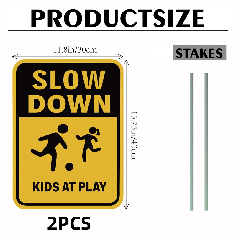 2Pcs Kids Play Caution Sign Slow Down Street Sign With Stake Yard Garden Patio Child Safety Caution Kids at Play Warning