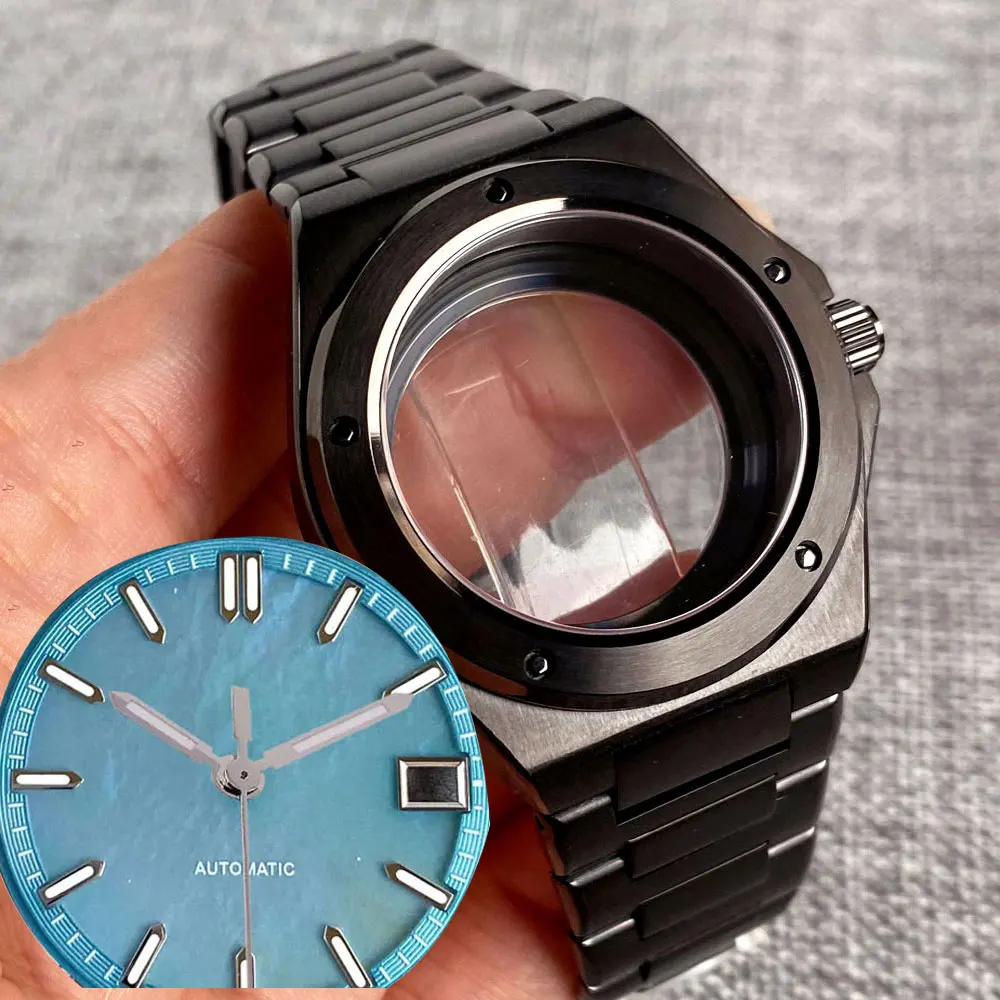 NEW 40mm PVD Black Watch Case for Engineer Sapphire Glass fit NH35 NH36 Movement Mother of Pearl Dial Face Hands Watch Parts Set
