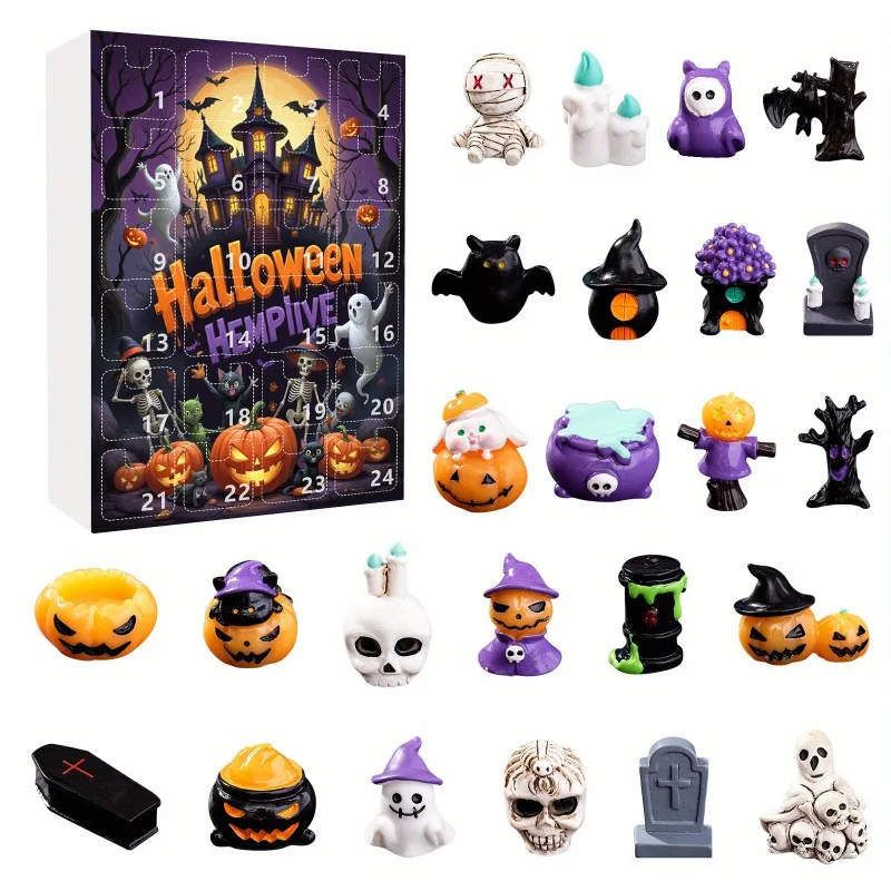 24 stks Blind Box Set voor Kinderen Halloween Countdown Adventskalender 24 Verrassingsdoos Figuren Halloween Party Decor Hars Standbeelden