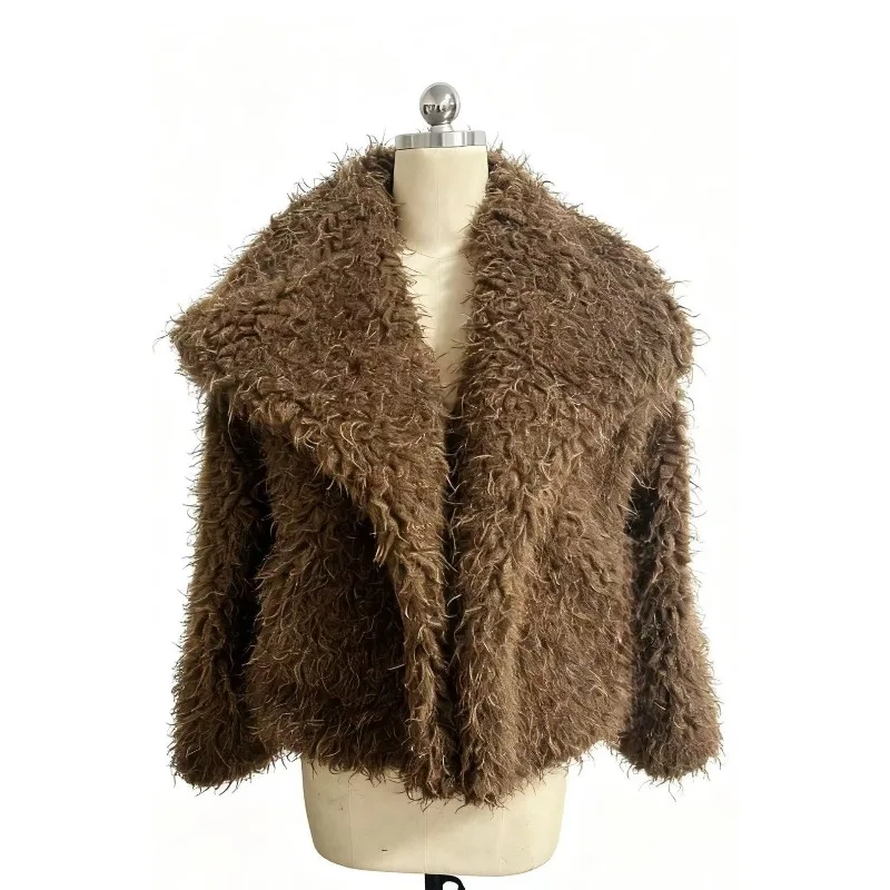 الشتاء فو الفراء طوق كبير تنوعا معطف قصير موضة فو الثعلب معطف الفرو رقيق أفخم سميكة الدافئة في الهواء الطلق الملابس النسائية #6