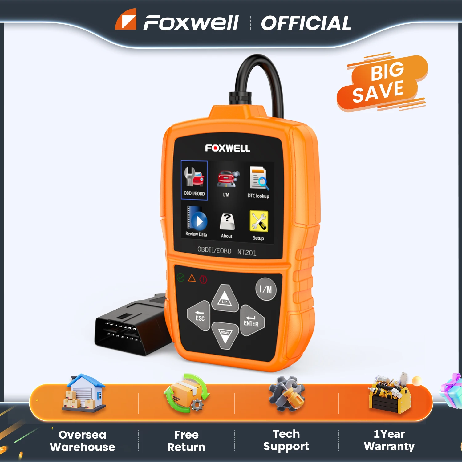 Foxwell NT201 OBD2 Automotive Scanner Check Engine Light Professional Car Code Reader OBD II Car Diagnostic Scan Tool PK ELM327