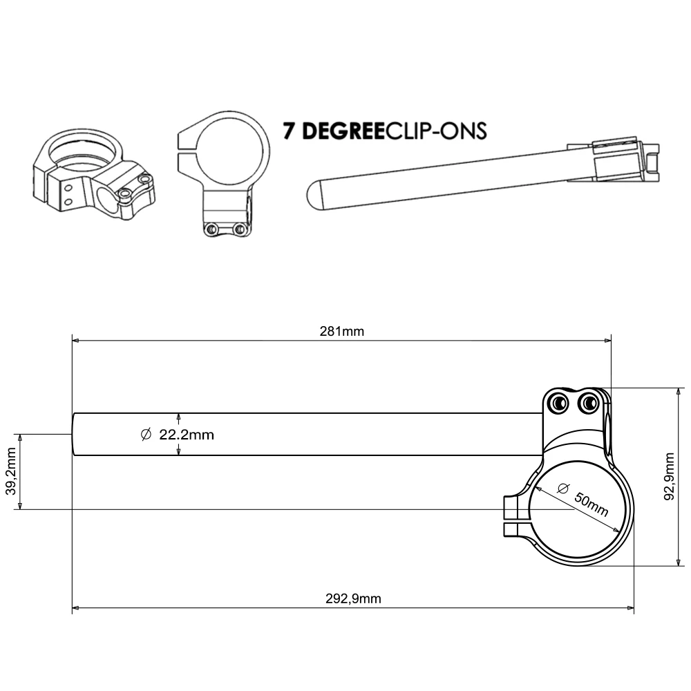 Guidão removível para motocicleta, 7 graus Clip-Ons, 50mm, Honda CBR1000RR CBR929RR CBR954RR Suzuki GSXR 600 750 1000 1300