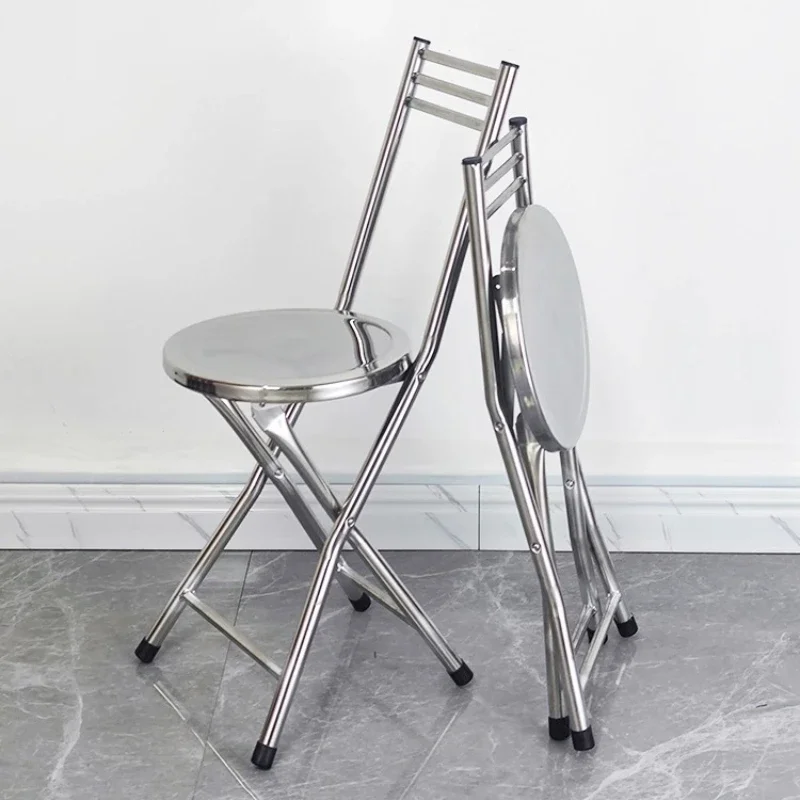 

Portable Folding Dining Chair Stainless Steel Round Seat With Backrest Outdoor Chair For Travel Home Compact Storage Solution