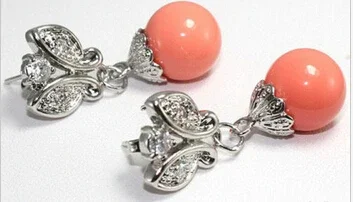 

Noble- hot sell new - Pink Coral Beads White natural stone Crystal Butterfly Earrings