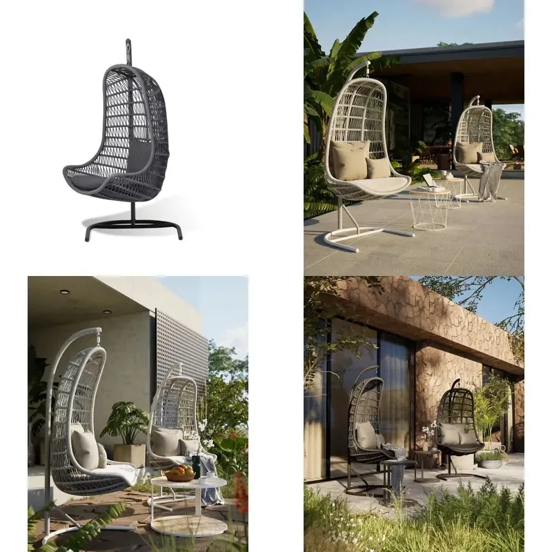Outdoor Rattan Single Swing with Steel Frame