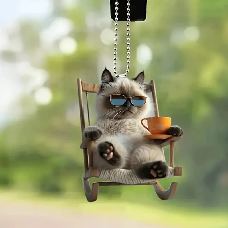 New Cute Cat Acrylic Keychain Backpack Car Hanging Animal Keyring Pendant Decorative Accessories Ornament Gifts Kids