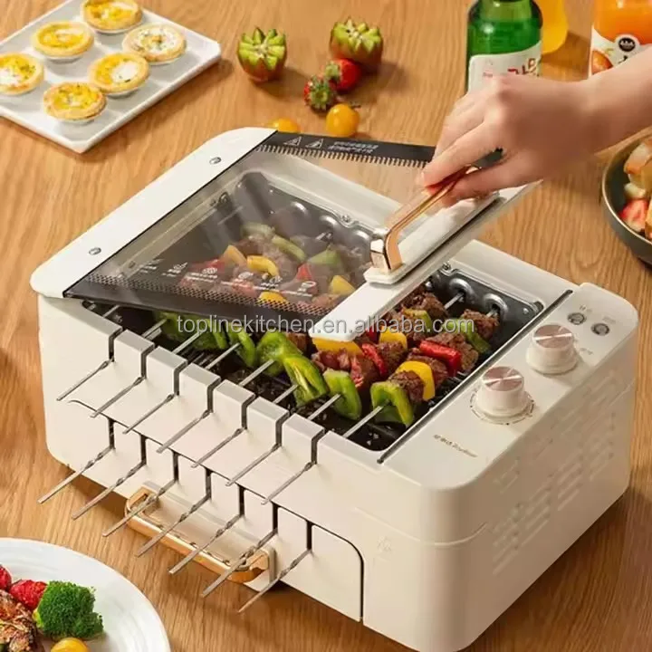 3-in-1 Indoor Smokeless Rotisserie Station with Self Rotating Skewers Multi Purpose Kebab Roasting Rack for  Use