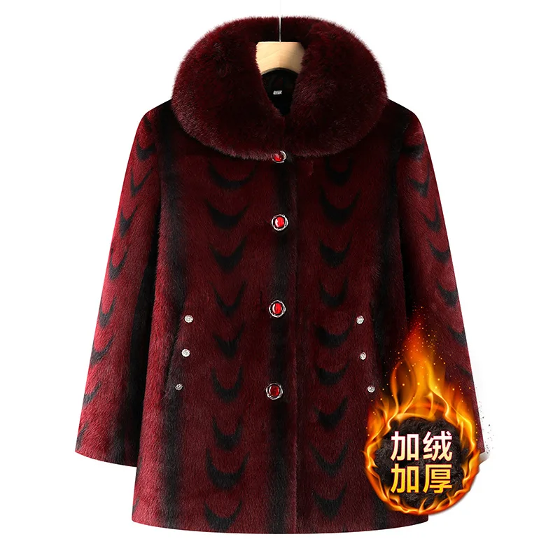 

Women Winter Mink Fleece Jacket Fleece Thicke Coat Female Warm Imitation Fur Jacket Outerwear Middle-aged Elderly Mother Clothes
