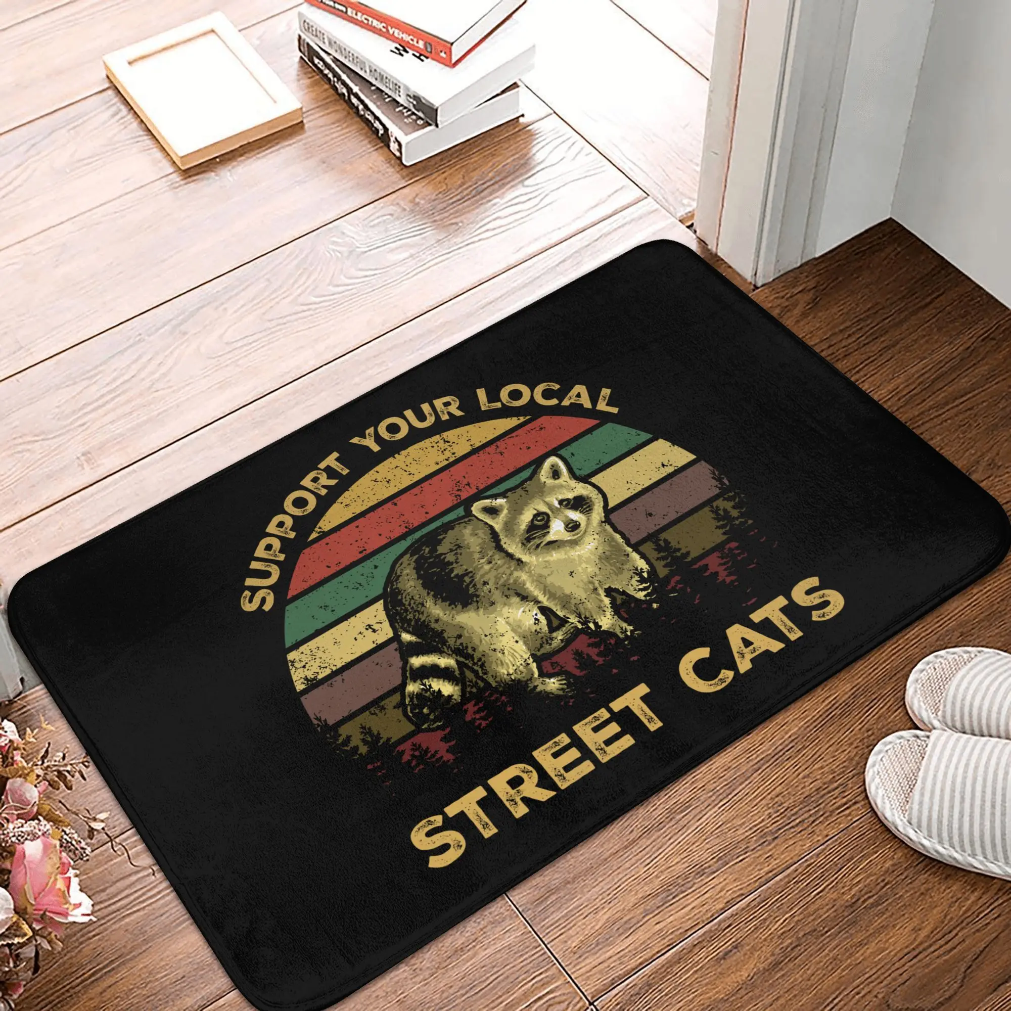 

Поддержите местные уличные кошки Енот Передняя напольная дверь Входной коврик Крытый енот Панда Кухонный коврик Гостиная Ковер Ковер