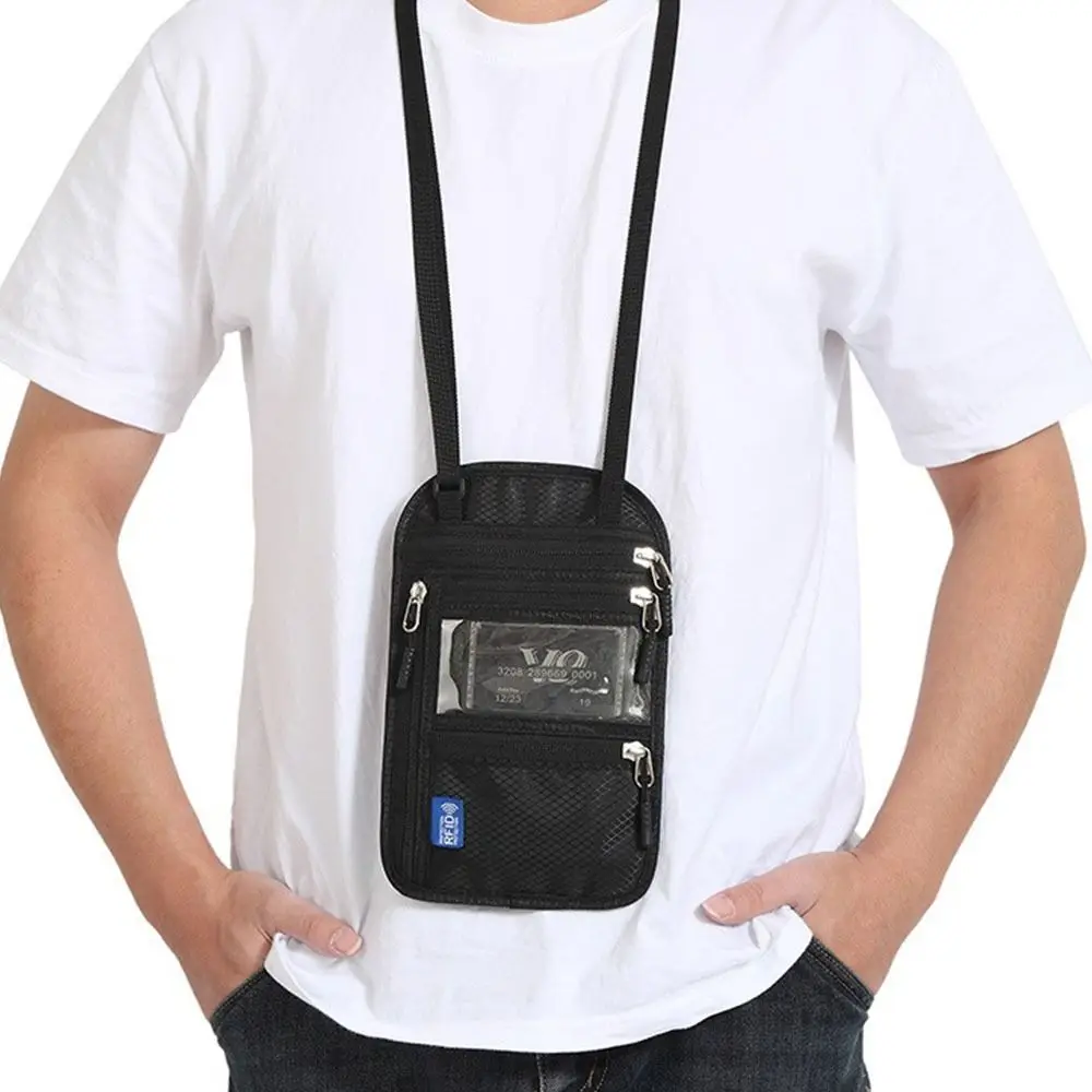 

RFID Blocking RFID Passport Bag Waterproof Multi-Pockets Passport Document Bag with Adjustable Neck Strap Anti-theft