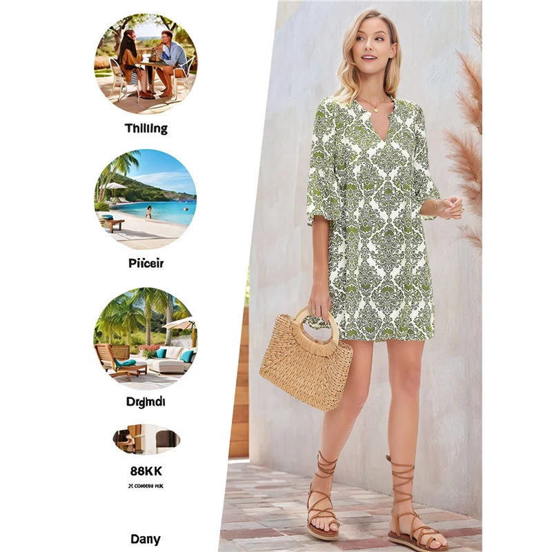 ASDS-Vestito Boho estivo da donna 2025 Casual scollo a V Babydoll con maniche a volant Mini tunica floreale Petite prendisole