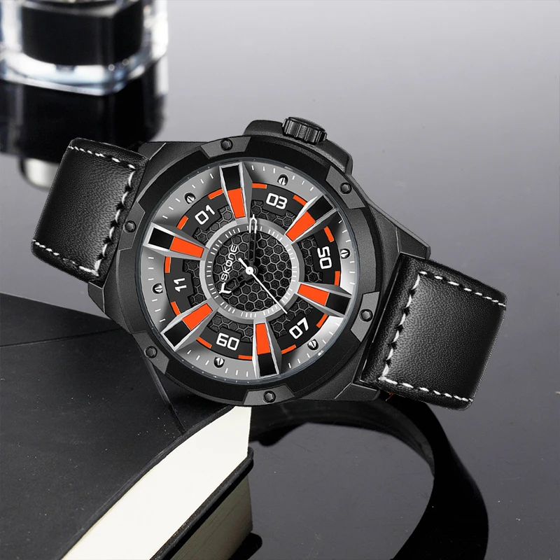 SKONE Orologio al quarzo da uomo con quadrante grande, sportivo, alla moda, alla moda, in stile europeo e americano, colori contrastanti