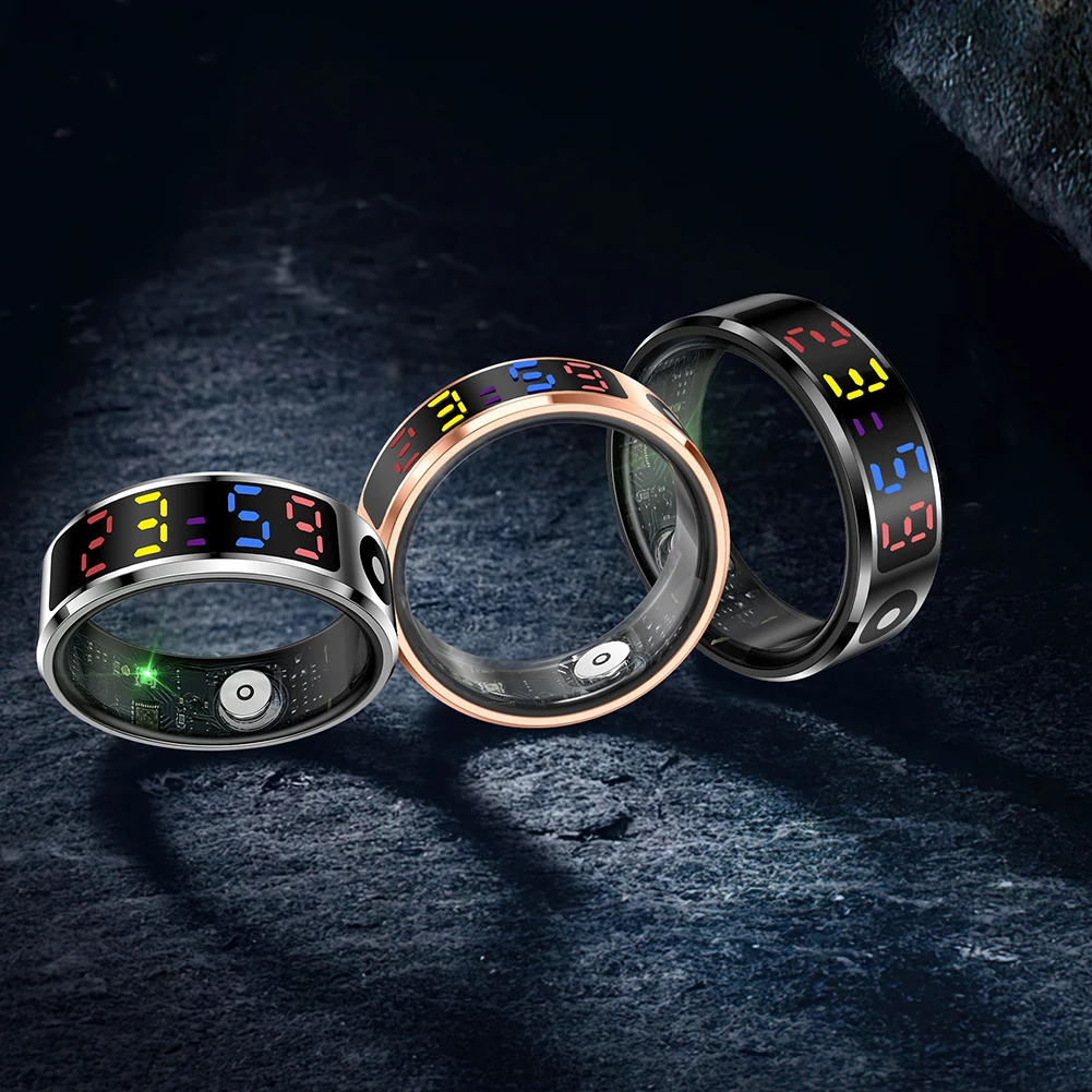 

Smart Ring with Display Screen and Touch Fitness & Sleep Monitor Wireless Charging Smartring 5 ATM Waterproof for Android & iOS