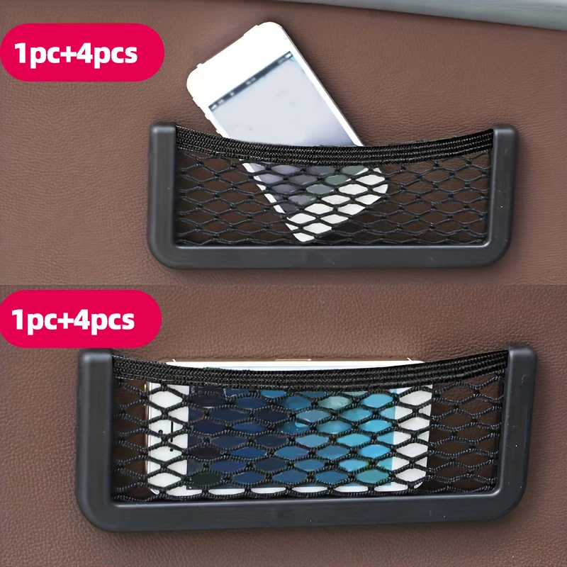 Car Cell Phone Wallet Card Eyeglasses Sunglasses Storage Mesh Pockets Car Organizer Storage Bag Storage Grid#Color Name:black