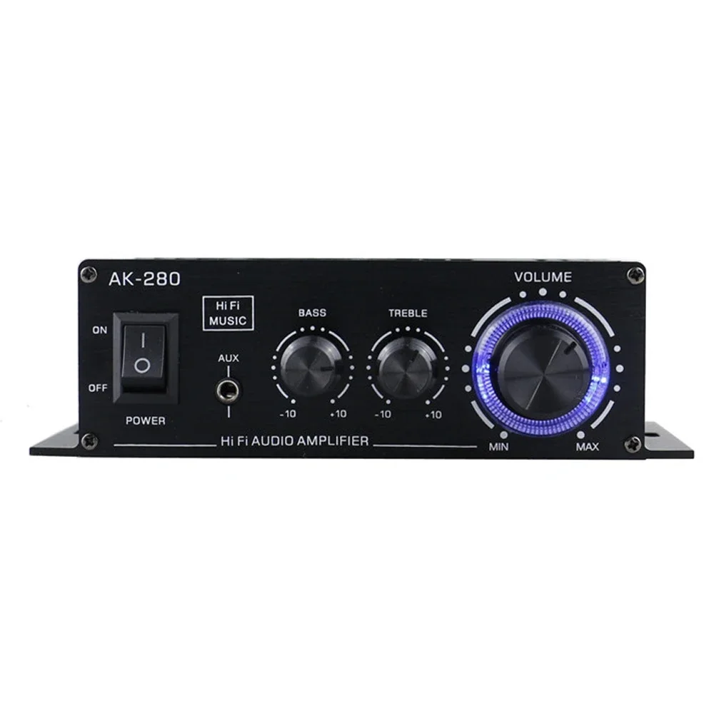 Car Speakers HIFI 2.0 Channel Amplifier AK-280 Audio Power Amplifiers Home AV System Receiver Treble & Bass Adjustment DC12V3A