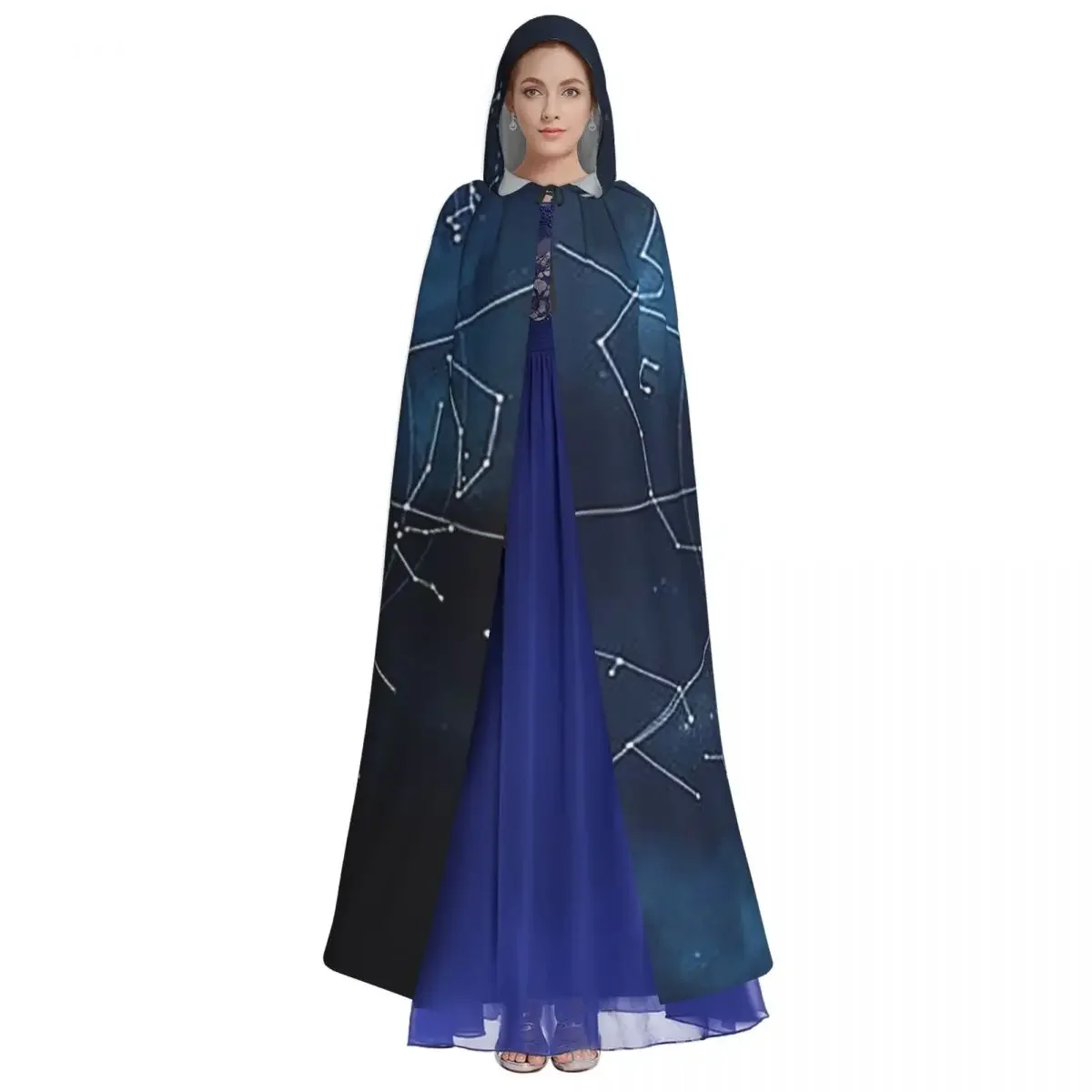 Zodiac Constellations Space Long Hooded  Witch Medieval Costume Cosplay Cape HalloweenCoat Adult Unisex