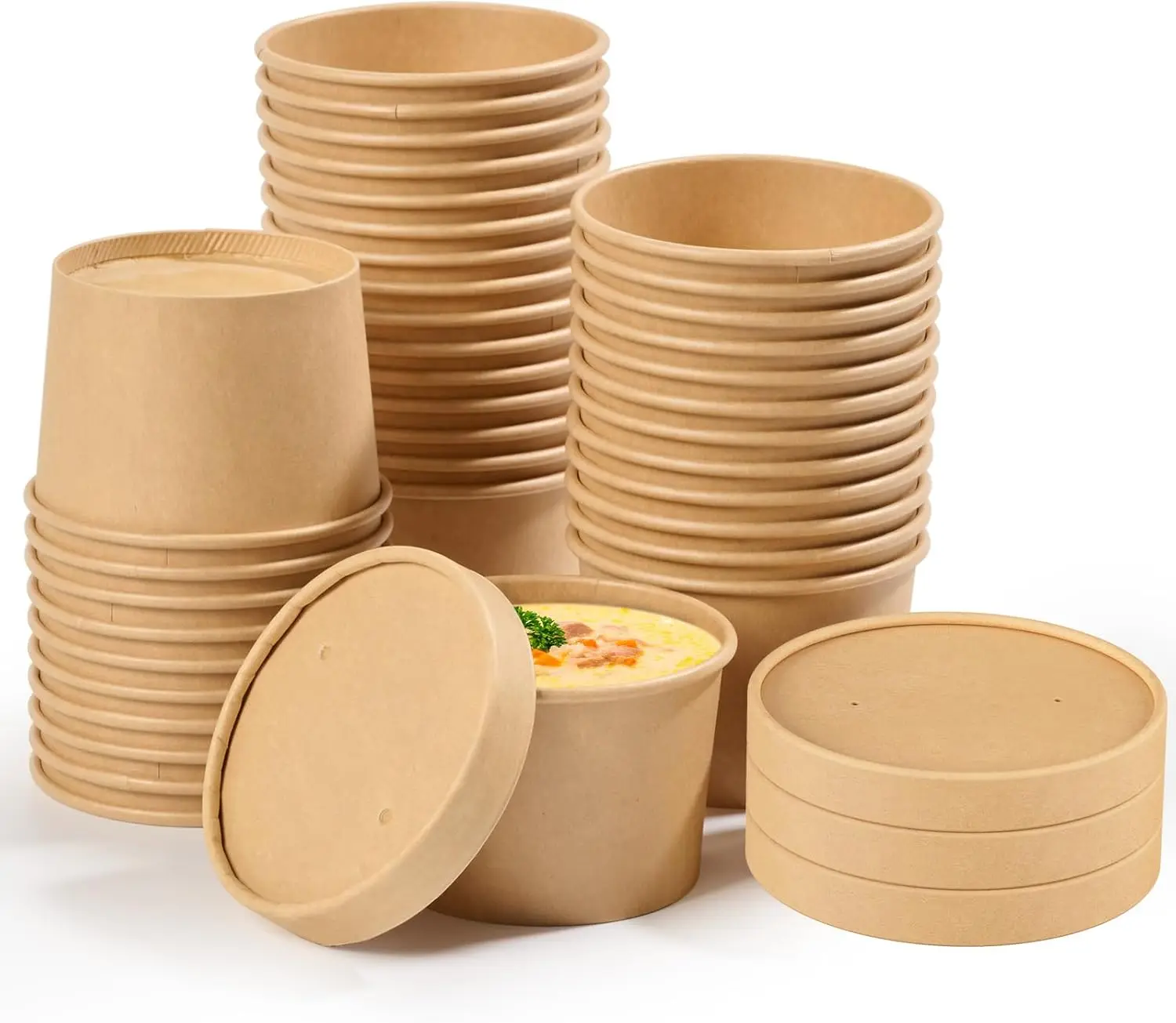 

50 Pack Disposable Paper Food Containers with Lids, 8 oz To Go Soup Bowls, Disposable Soup Cups with Lids for Restaurant