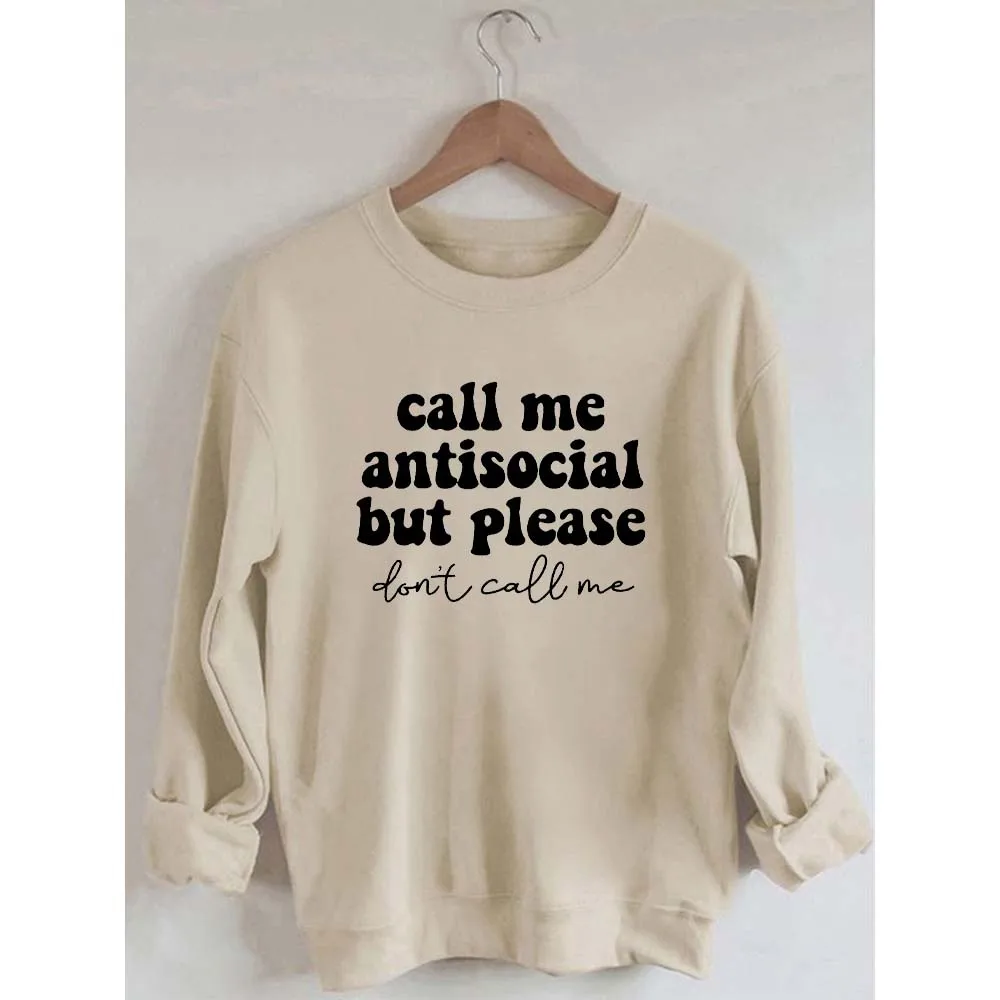 

Rheaclots Call Me Antisocial Print Women's Cotton Female Cute Long Sleeves Sweatshirt