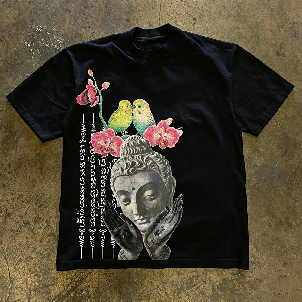 2026 Buddha Says Relax Print T-Shirt Tops Unisex Short-sleeved Retro Hip Hop Harajuku Street Y2K Casual Fashion Tops Clothing