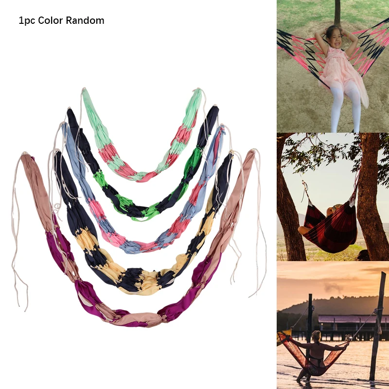 

Outdoor Travel Colorful Ribbon Net Rope Hammock Swing Sleep Bed Netting Camping Hammock Portable Hang Mesh Net Sleeping Bed