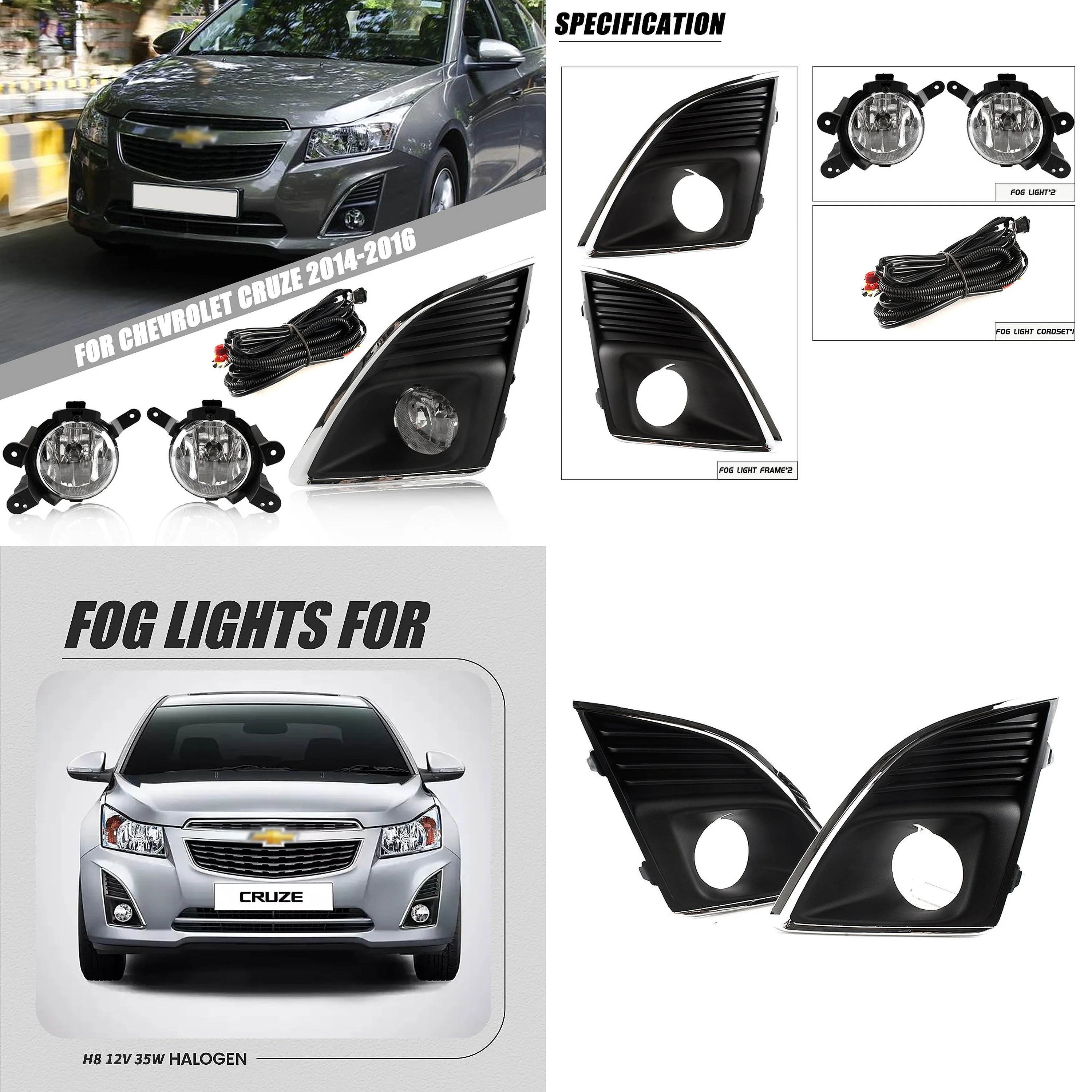 

Universal Front Fog Light Assembly for Chevy Cruze 2013 2014 Bumper Lamp DRL