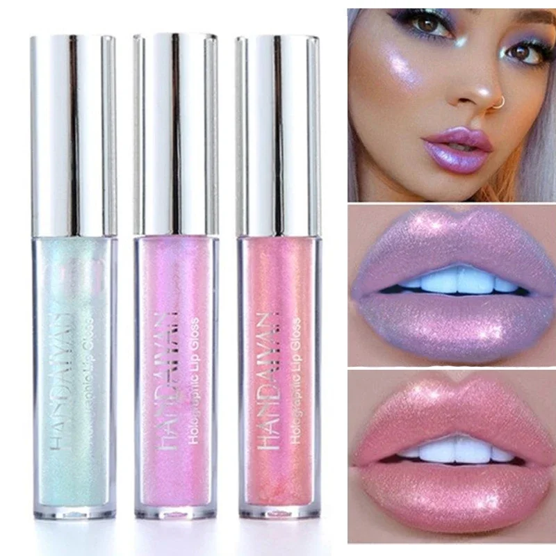 6 Colors Glitter Liquid Glow Lip Gloss Laser Holographic Jelly Lipstick Mermaid Pigment Polarized Lipgloss Lip Plumper Make Up