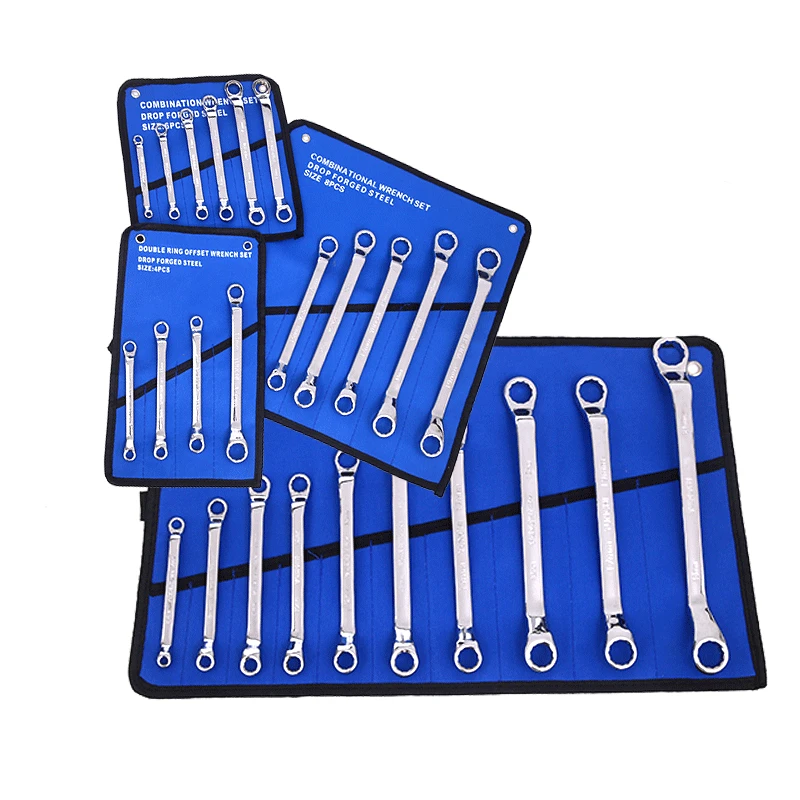 Imagem -02 - Offconjunto Box End Wrench Grupo Métrica de Aço Carbono Anel Duplo Longo Chaves com Bolsa de Rolamento 45 Graus