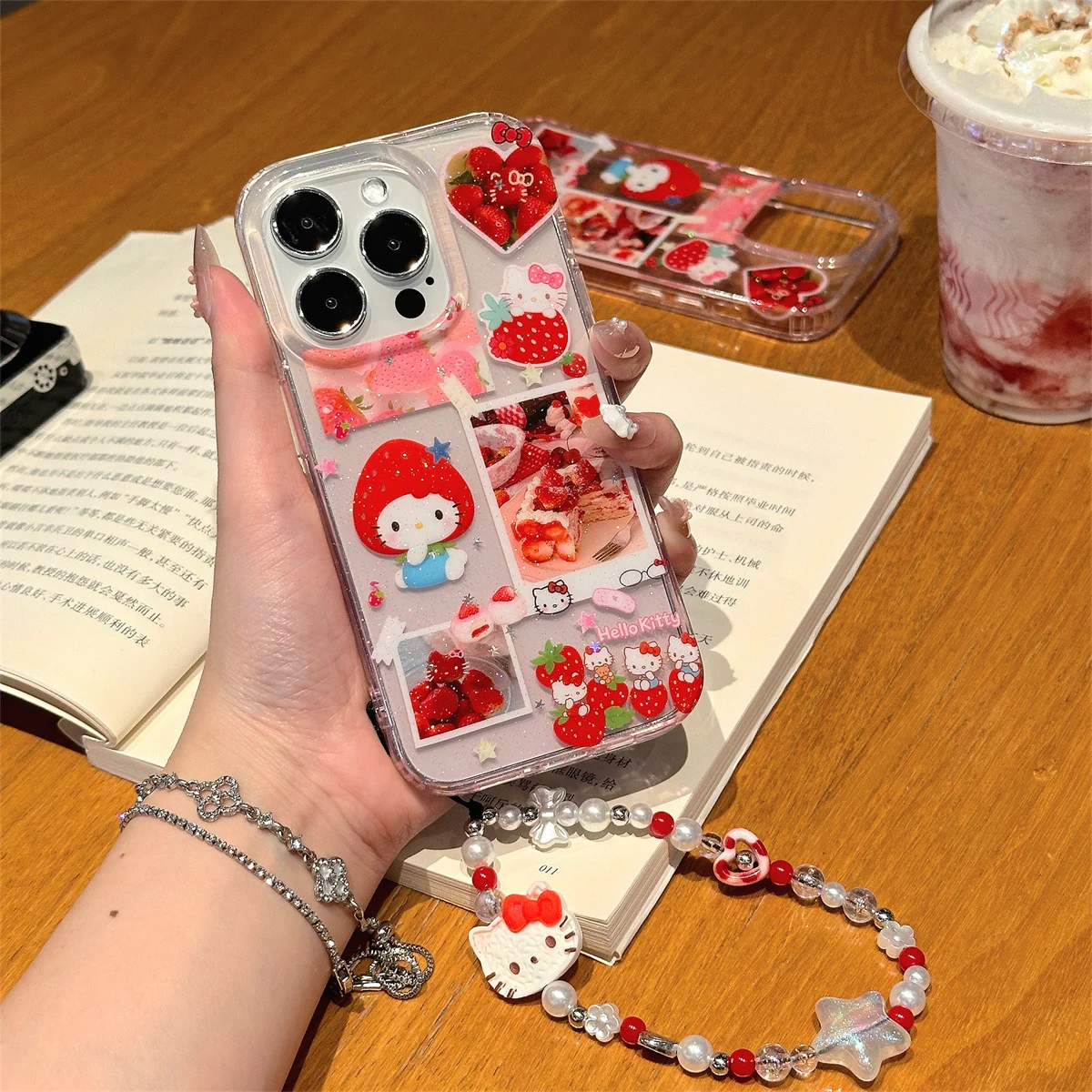 

Korean strawberry cake kt Cat Phone Case For iPhone 16 15 14 13 Pro Max fundas iphone 15 case Protective cover 16 16promax