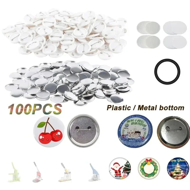 100PCS Blank Button Making Supplies 25-75mm Round Badge Parts Plastic / Metal Frosted Pin Badge Kit for Button Maker Machine