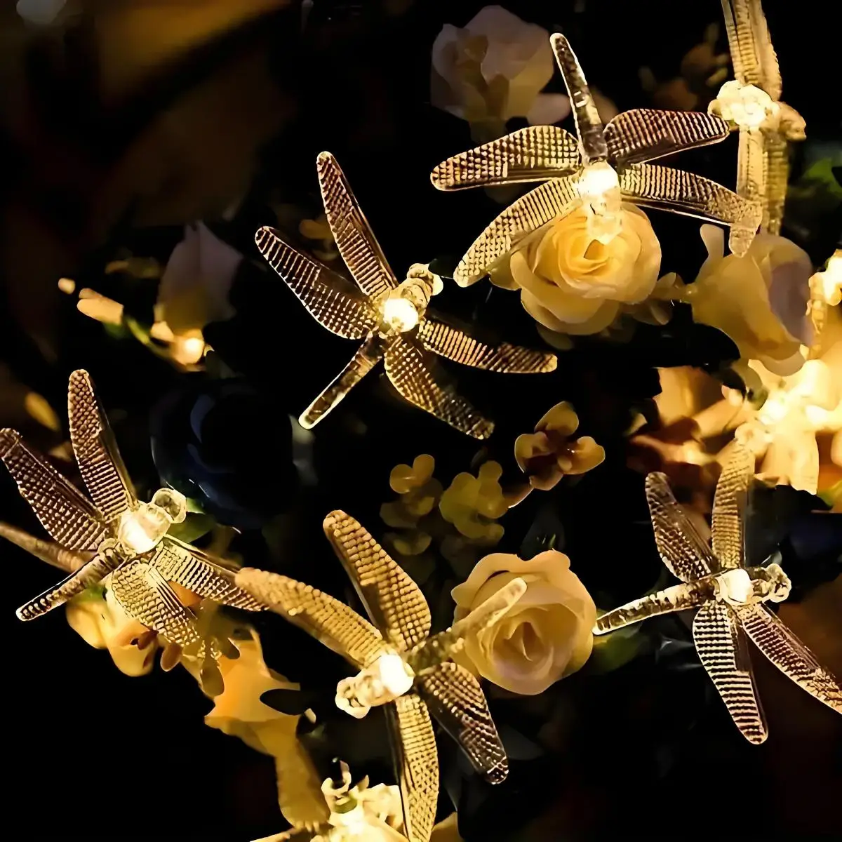 Led 태양열 잠자리 스트링 조명, 8가지 모드, 정원, 발코니, 나무 및 통로용 야외 장식 - 휴일 장식, 멀티 컬러, 버튼 제어 5M/16.4Ft 20Led 조명