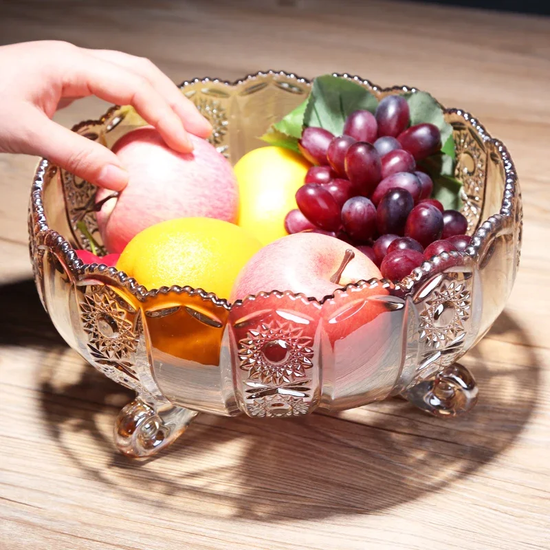 

European crystal glass fruit plate Ornaments room Decor luxury modern creative home Decor coffee table storage snack candy plate